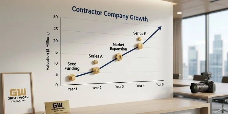 Business valuation chart showing contractor company worth and growth trajectory over time
