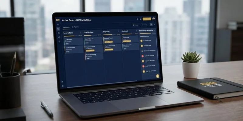 CRM pipeline showing automated follow-up sequences and lead tracking for contractor business